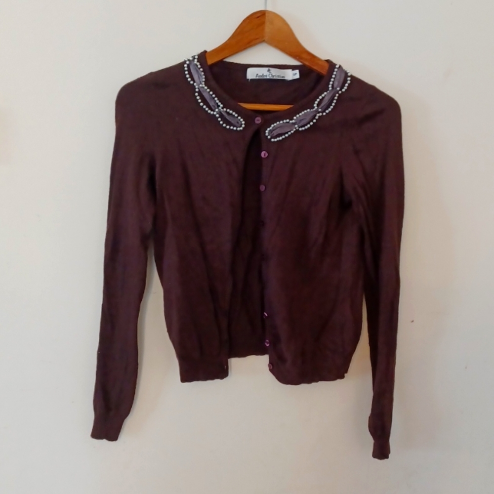Andre Christian brown embellished cardigan